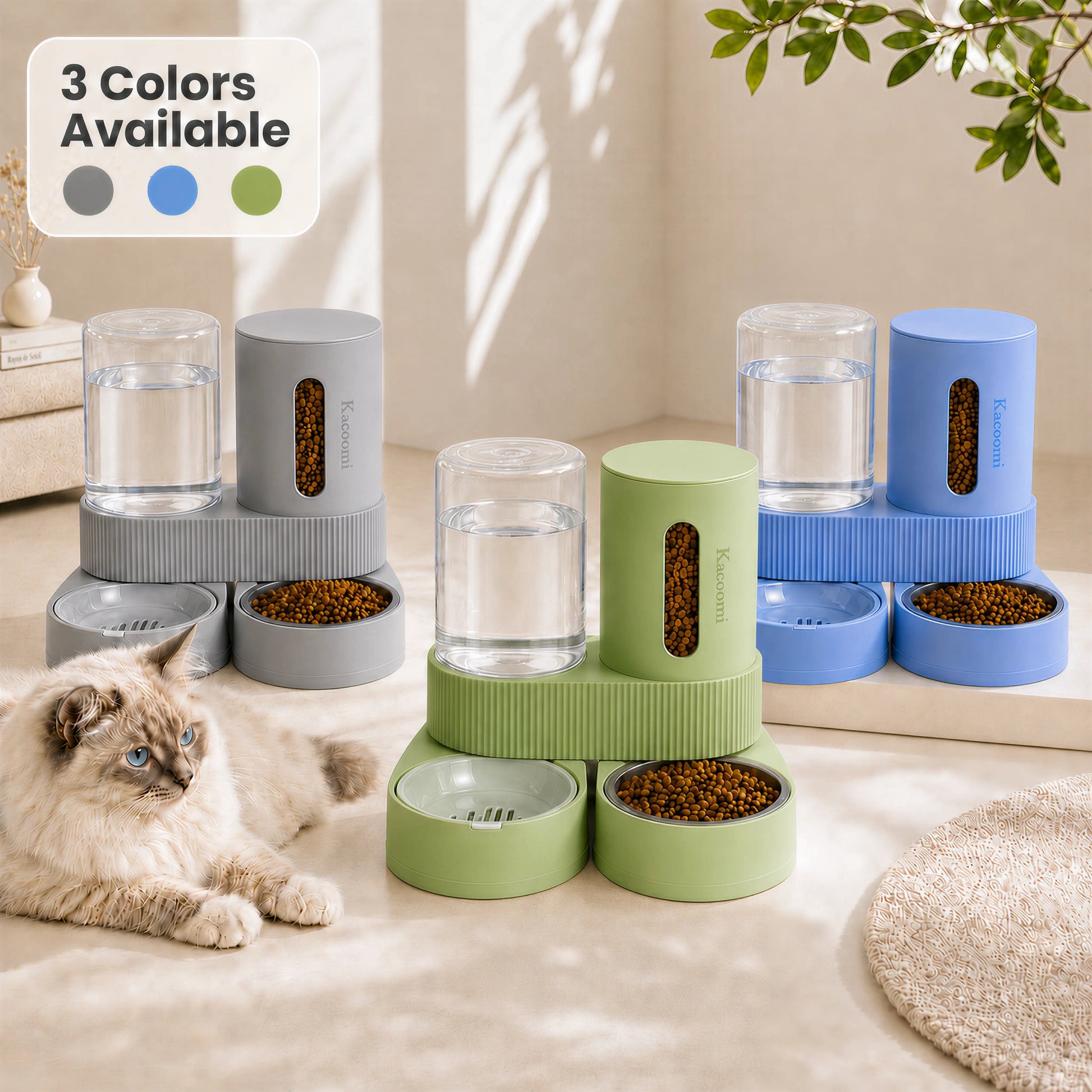 Kacoomi 2-Pack Gravity Pet Feeder and Water Dispenser Set for Cats and Small Dogs, Featuring Large Capacity Stainless Steel Bowls