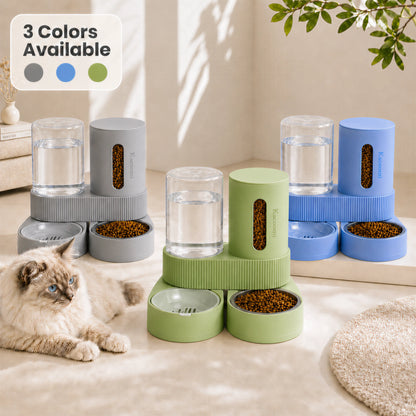 Kacoomi 2-Pack Gravity Pet Feeder and Water Dispenser Set for Cats and Small Dogs, Featuring Large Capacity Stainless Steel Bowls