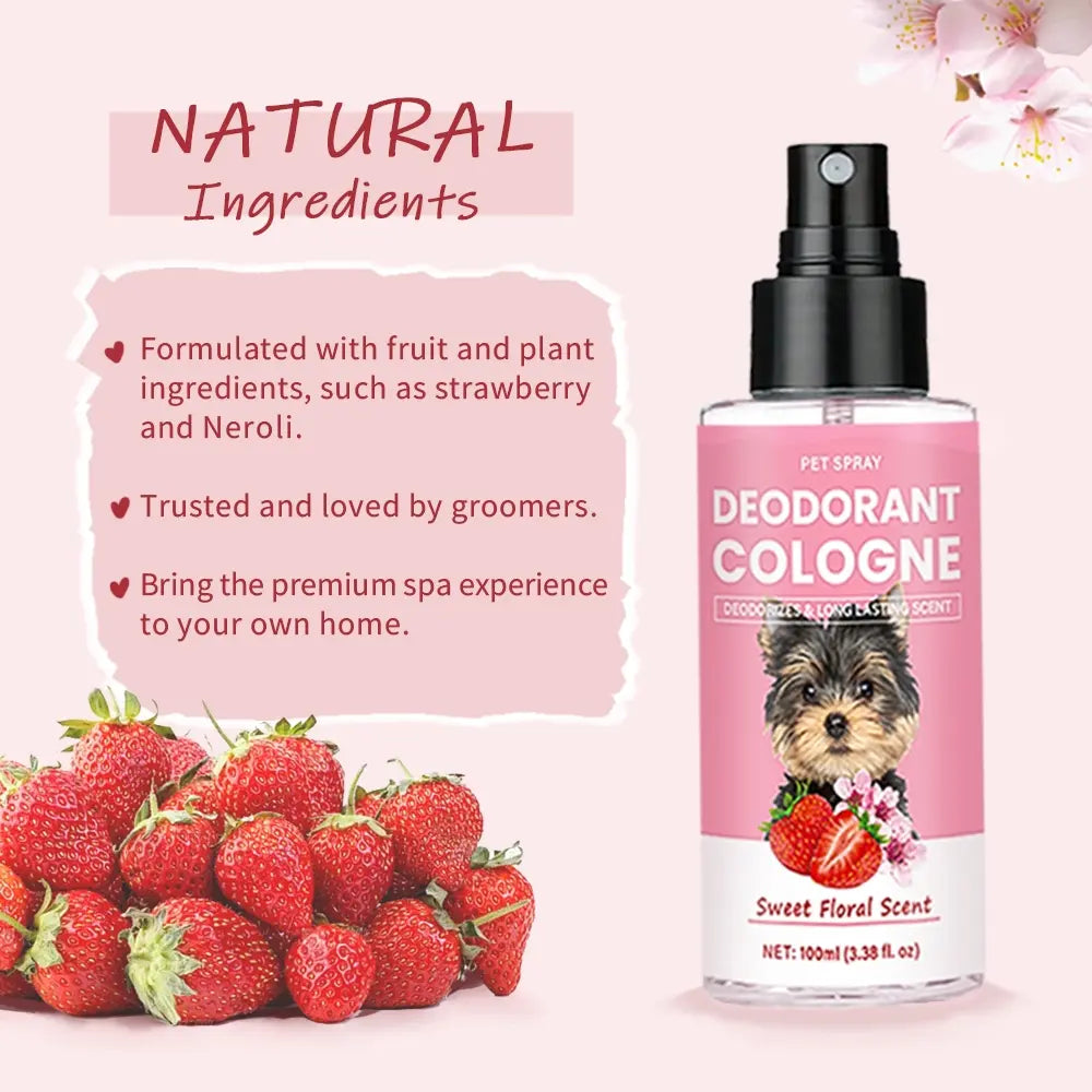 Pet Deodorizing Perfume, Odor Eliminator, Odor Remover, Odor Destroyer, Odor Removal Spray, Sweet Floral Scent, 100ML Liquid Spray, Freshen Pet Breath & Coat, Daily Use Grooming Accessory