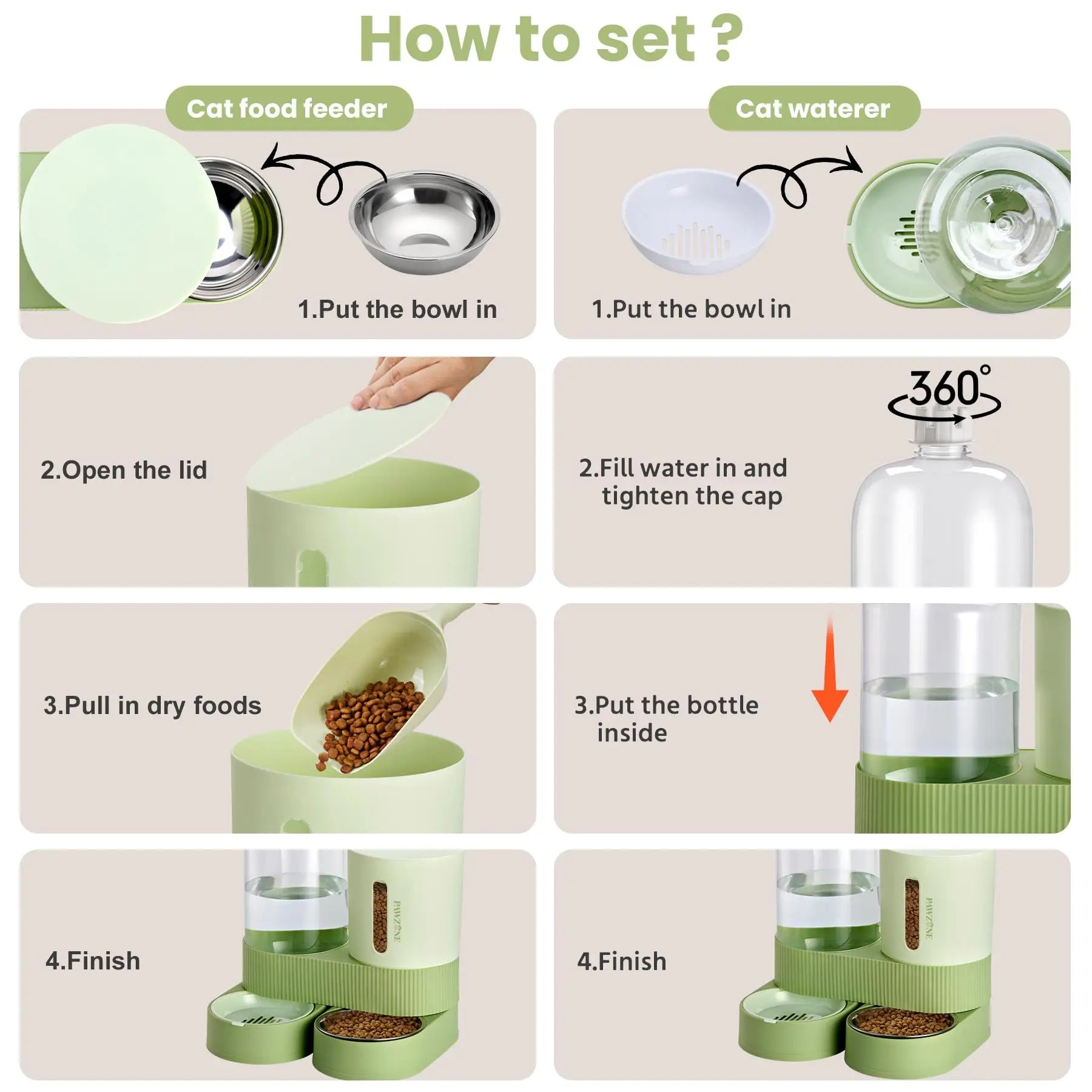 Kacoomi 2-Pack Gravity Pet Feeder and Water Dispenser Set for Cats and Small Dogs, Featuring Large Capacity Stainless Steel Bowls