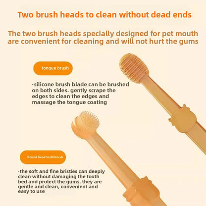 Silicone Pet Dental Care Set - Gentle Oral Hygiene Brushes with Tongue Scraper and Multi-Angle Cleaning for Dogs and Cats