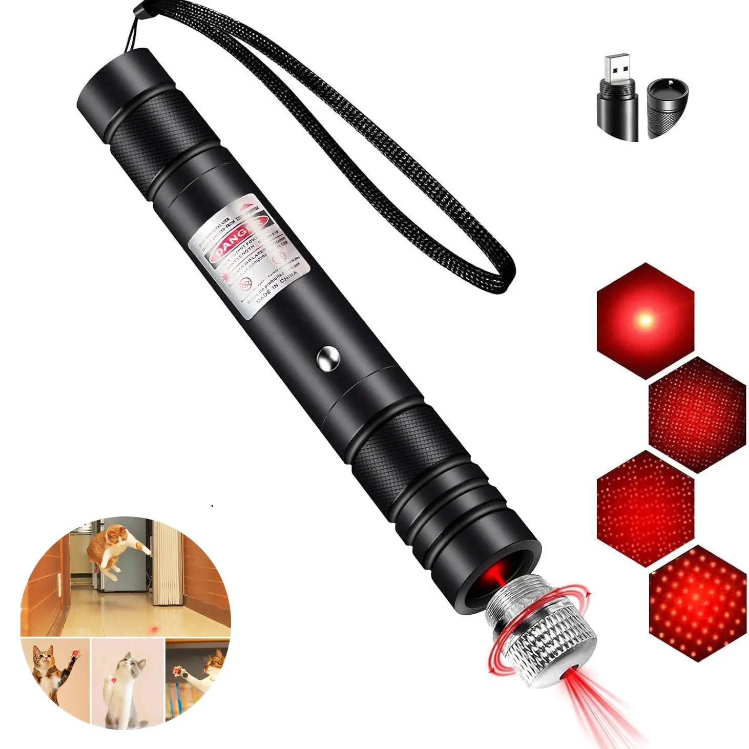 Rechargeable Green Laser Pointer Toy for Cats and Dogs - Long-Distance Flashlight for Presentations and Screen Interaction, Ideal for Office, Outdoor, and Astronomical Use