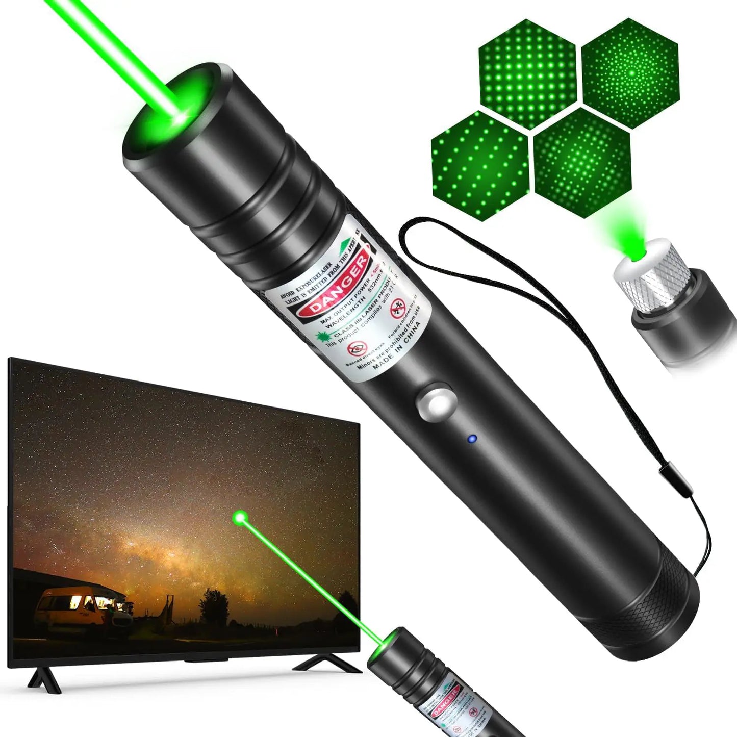 Rechargeable Green Laser Pointer Toy for Cats and Dogs - Long-Distance Flashlight for Presentations and Screen Interaction, Ideal for Office, Outdoor, and Astronomical Use