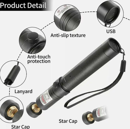 Rechargeable Green Laser Pointer Toy for Cats and Dogs - Long-Distance Flashlight for Presentations and Screen Interaction, Ideal for Office, Outdoor, and Astronomical Use