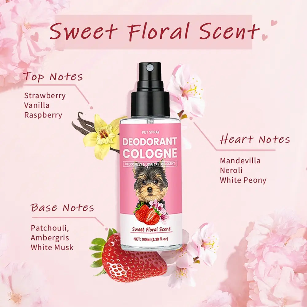 Pet Deodorizing Perfume, Odor Eliminator, Odor Remover, Odor Destroyer, Odor Removal Spray, Sweet Floral Scent, 100ML Liquid Spray, Freshen Pet Breath & Coat, Daily Use Grooming Accessory