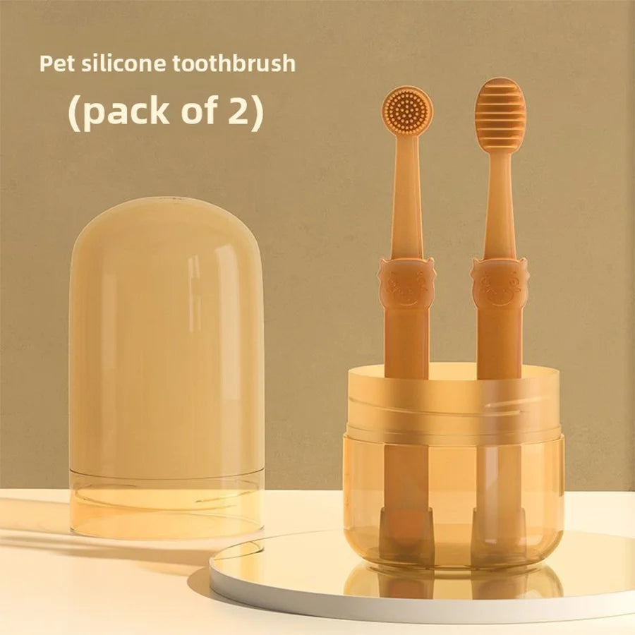 Silicone Pet Dental Care Set - Gentle Oral Hygiene Brushes with Tongue Scraper and Multi-Angle Cleaning for Dogs and Cats