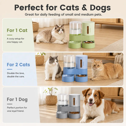 Kacoomi 2-Pack Gravity Pet Feeder and Water Dispenser Set for Cats and Small Dogs, Featuring Large Capacity Stainless Steel Bowls